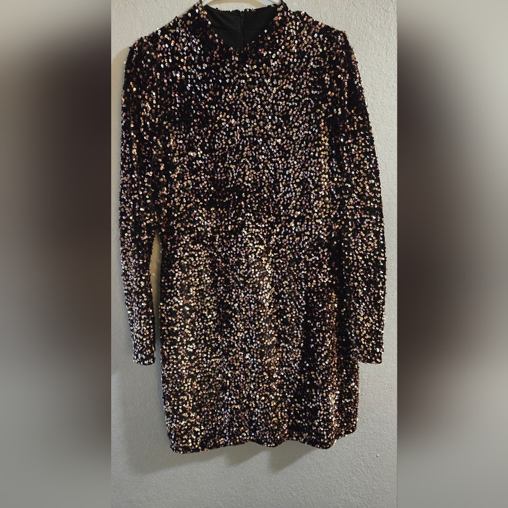Nanette Lepore Black and Gold Long Sleeve Sheath Dress